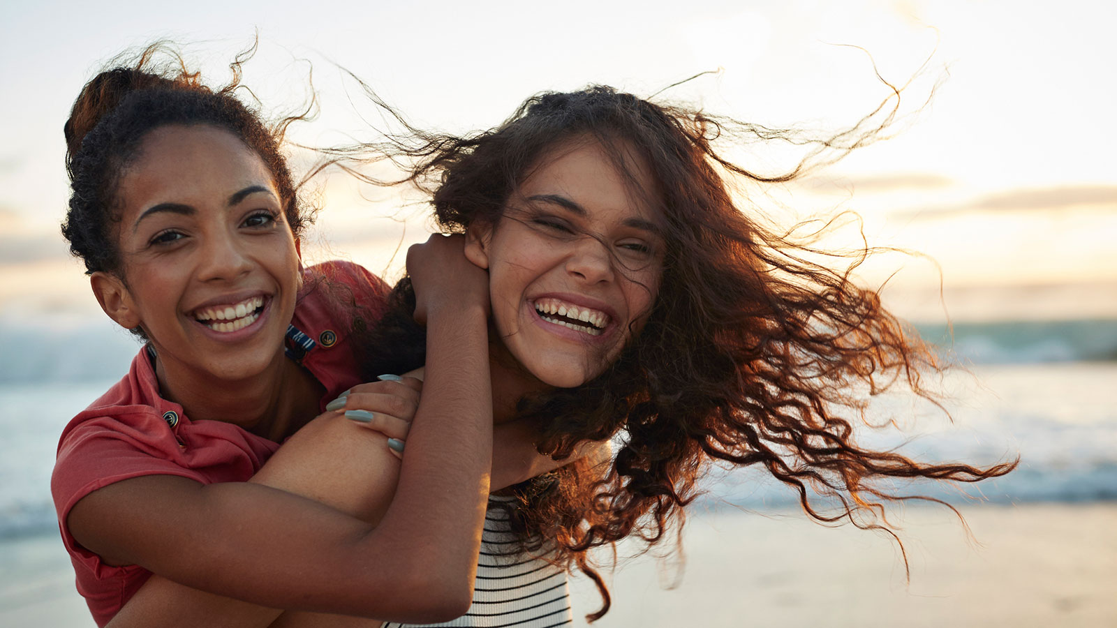 Two women having fun and smiling
