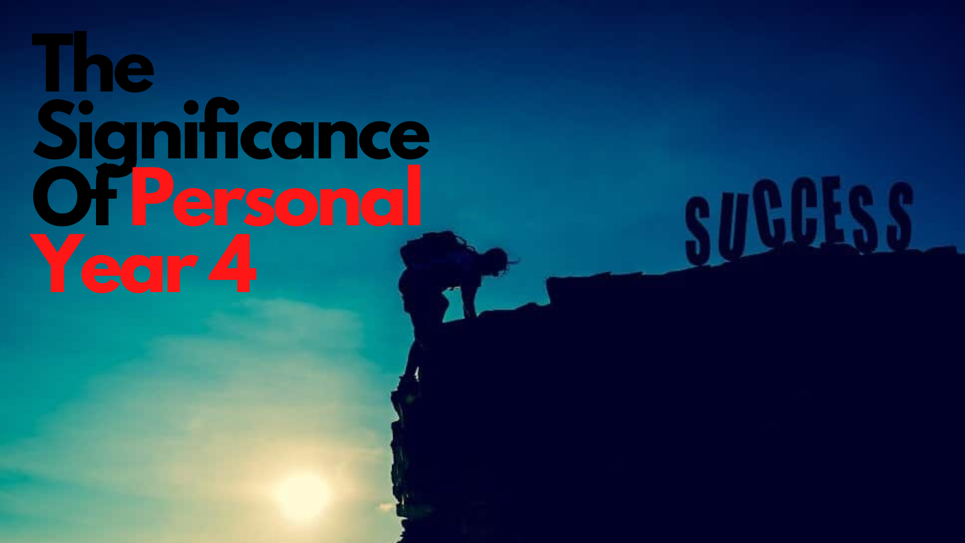 A man climbing up a mountain with the word success on top of it