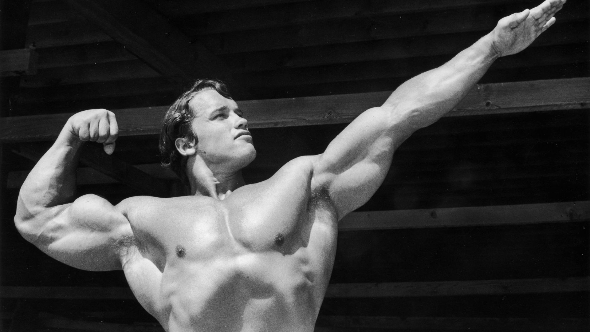 Arnold Schwarzenegger Posing While Topless