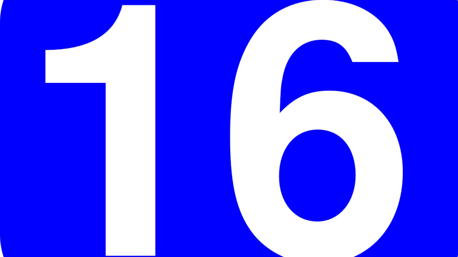 Number 16 In Blue Background
