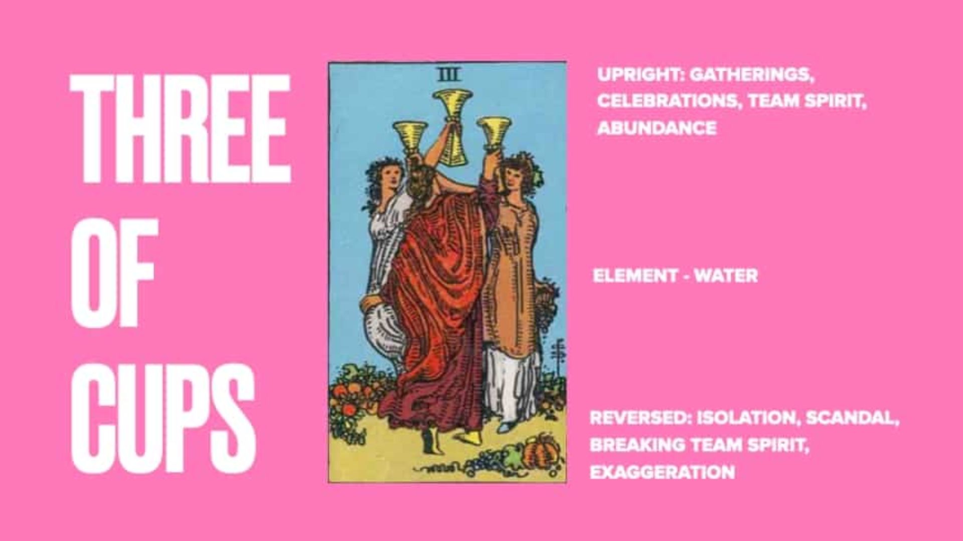 Three Of Cup Tarot Card With Pink background