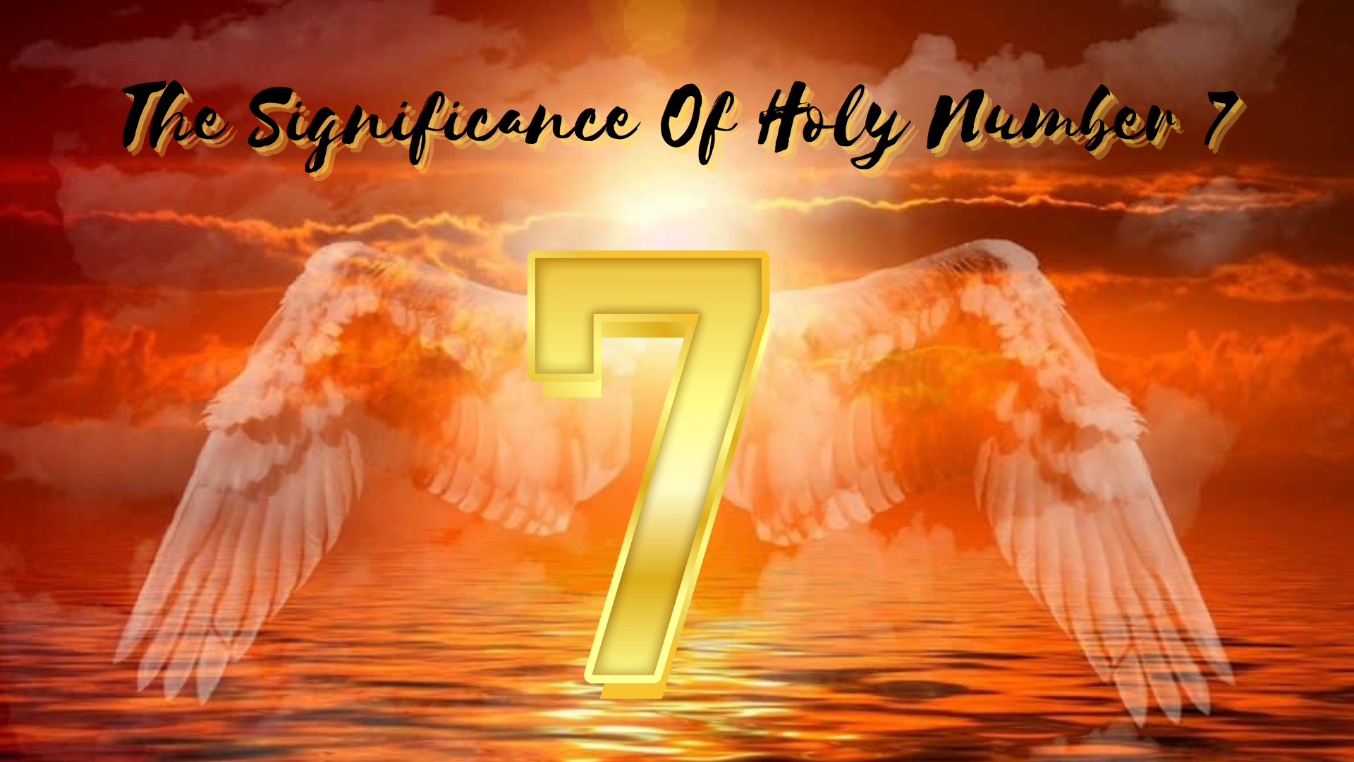 Sea and clouds with an angel wings and number 7 in the middle