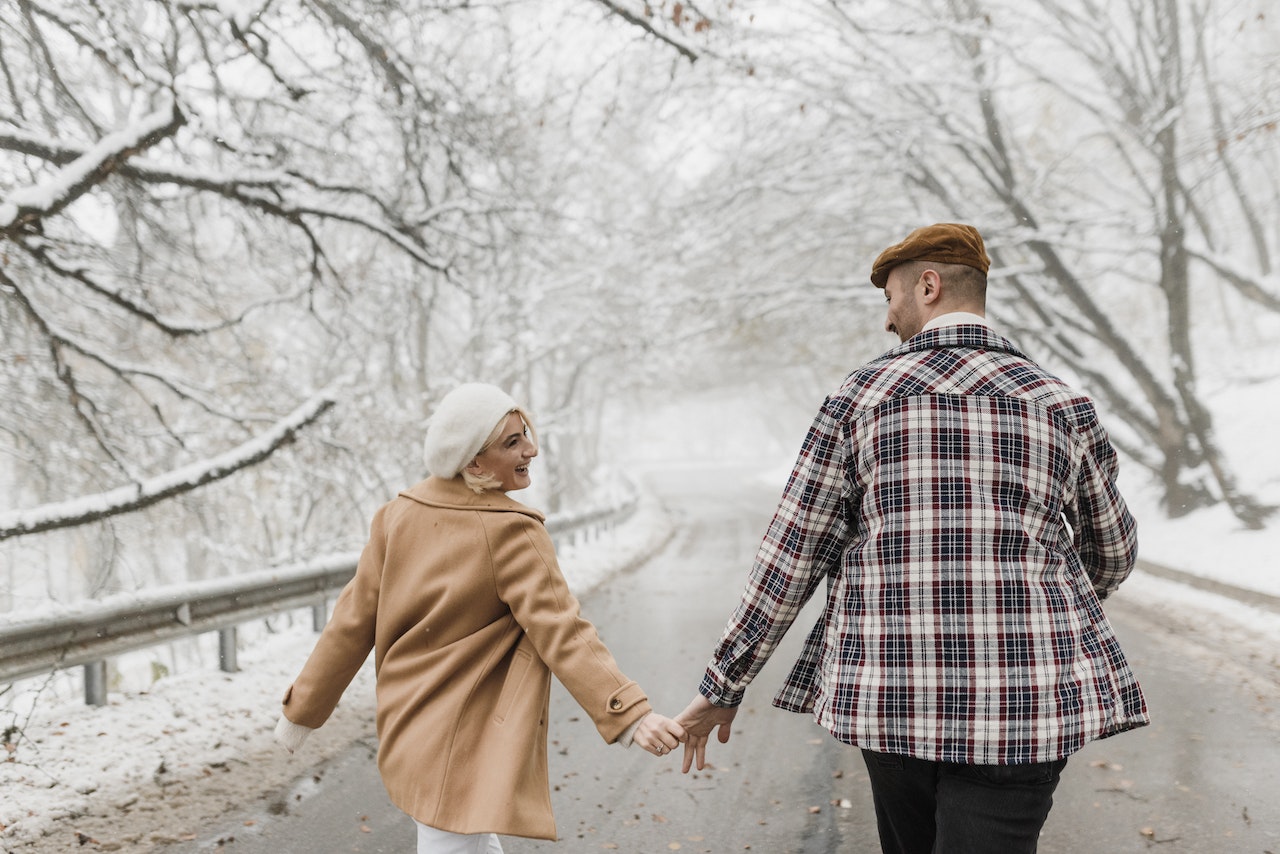 Sweet Moments of Romantic Couple Walking Together