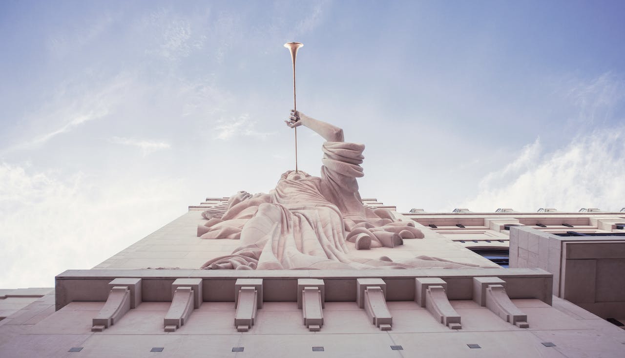Angel Statue with Trumpet on a Building
