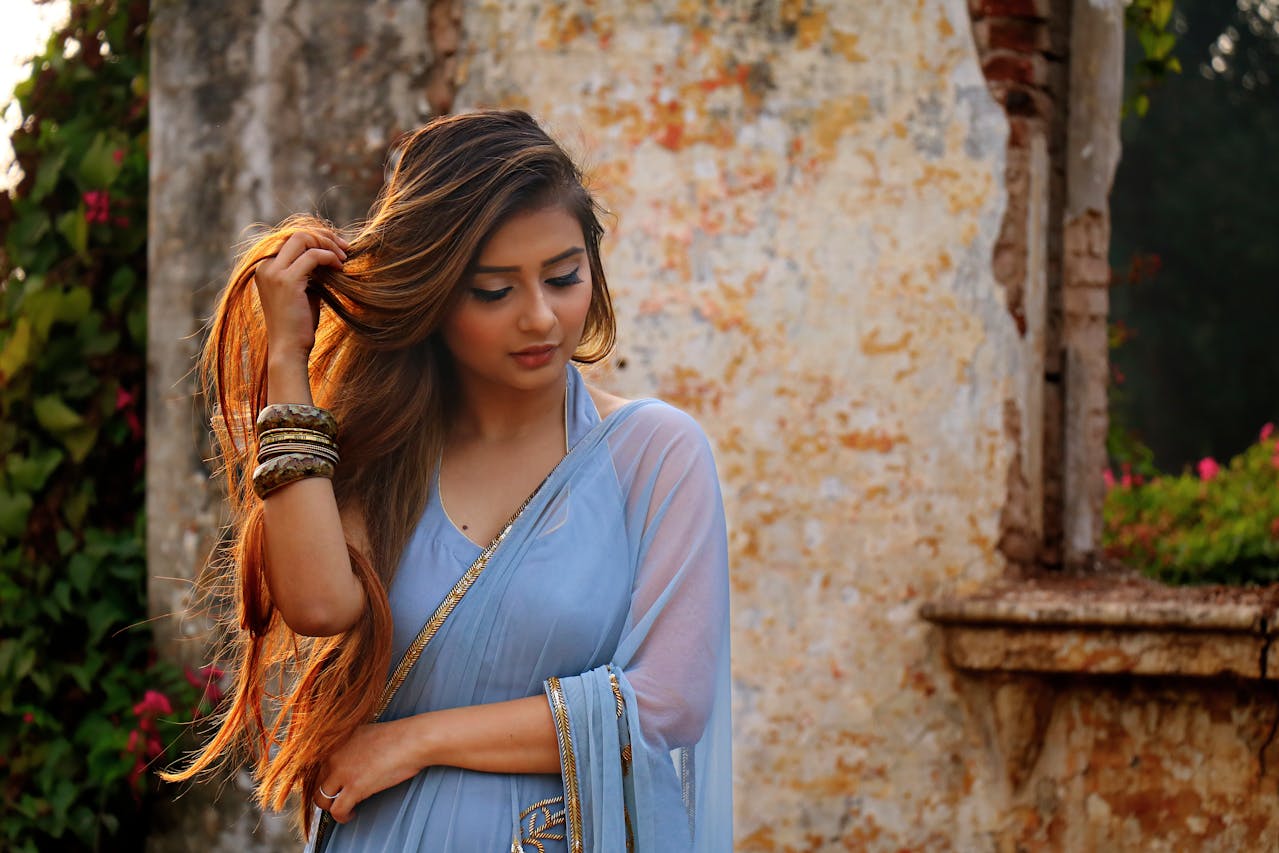 Woman Wearing Blue Dress